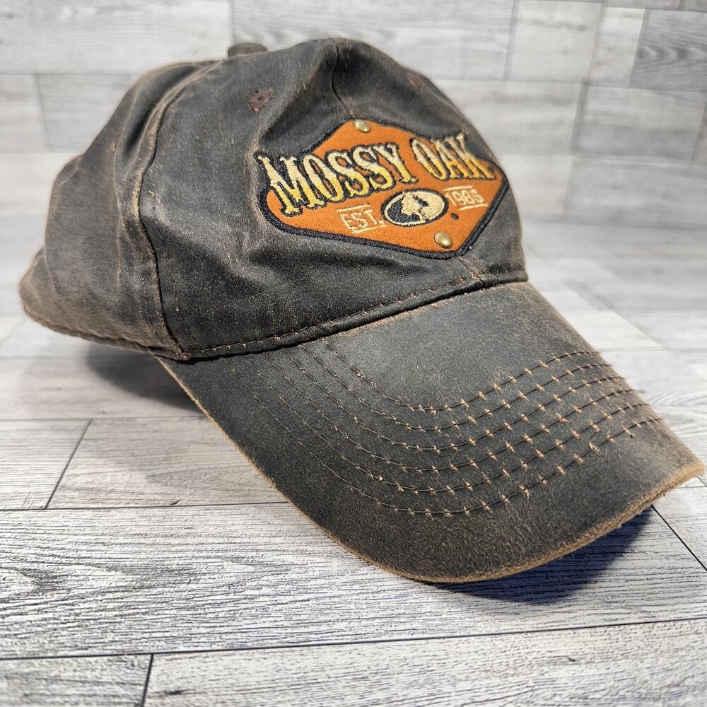 Mossy Oak Hat Cap Snap Back One Size Brown Canvas Hunting Mens Outdoor Patch